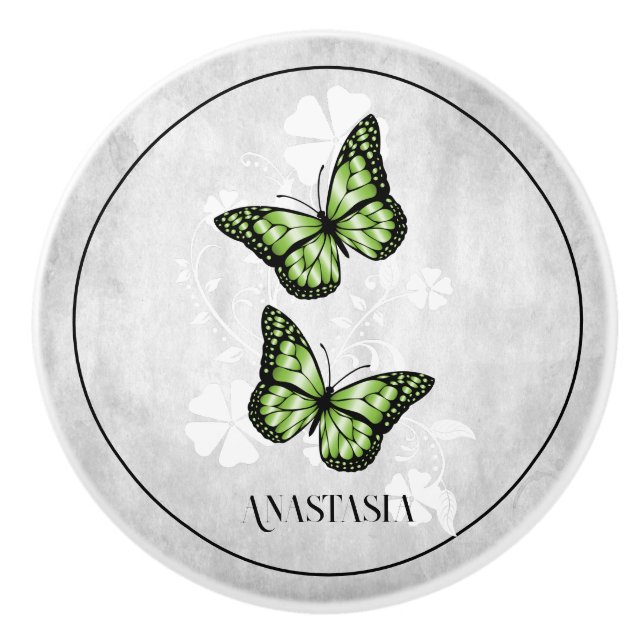 Green Butterfly Personalisierte Keramik Keramikknauf (Vorderseite)