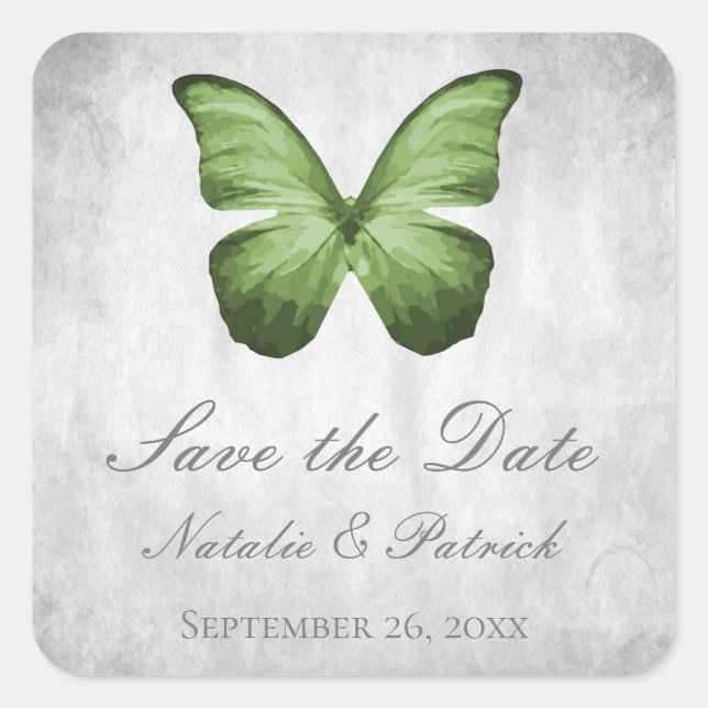 Green Butterfly Save the Date Stickers (Vorderseite)