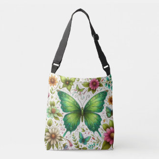 Green Butterfly umgeben von Blume Tragetaschen Mit Langen Trägern