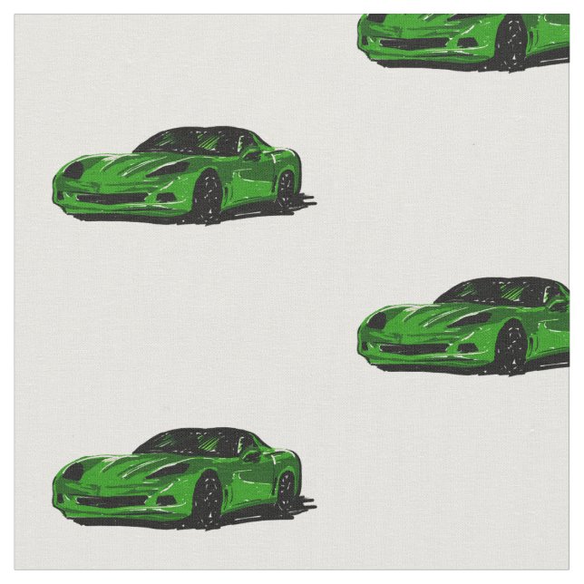 Green C6 Corvette Handgezeichnete Sketch-Fabrik Stoff (Nahaufnahme)