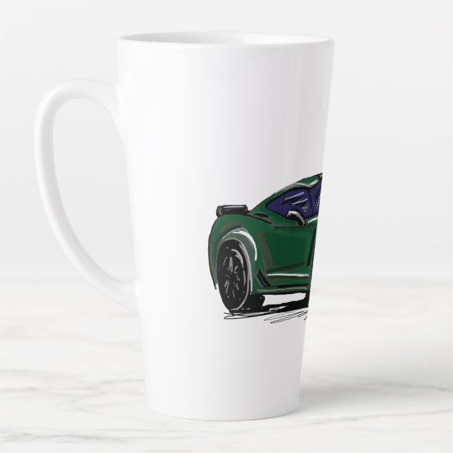 Green C7 Sportwagen Handgezeichnete Skizze Milchtasse (Links)