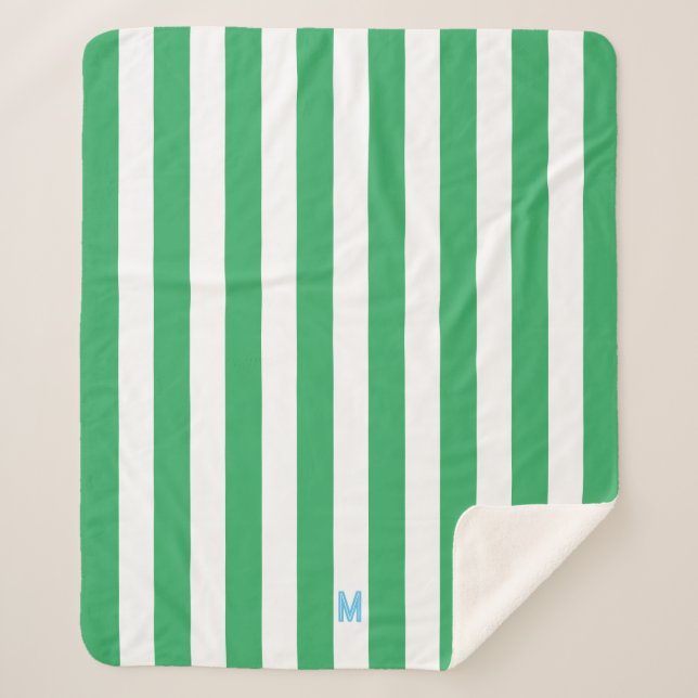 Green Cabana Strip & Personalisiert Blue Monogram Sherpadecke (Vorderseite)