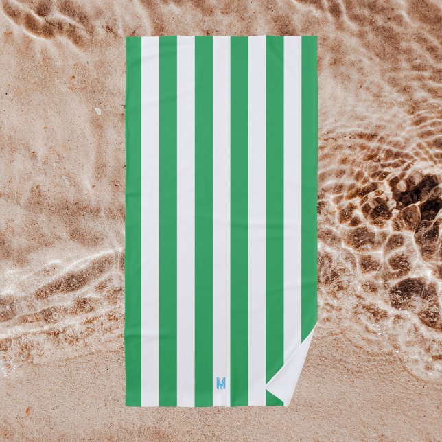 Green Cabana Strip & Personalisiert Blue Monogram Strandtuch (Von Creator hochgeladen)