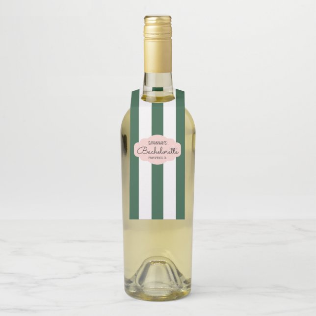 Green Cabana Stripes Junggeselinnen-Abschied Gefal Flaschenanhänger (Auf Flasche)
