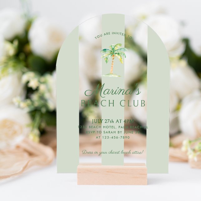 Green Cabana Stripes Palm Beach Club Acryleinladungen (Von Creator hochgeladen)
