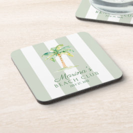Green Cabana Stripes Palm Beach Club Birthday Getränkeuntersetzer
