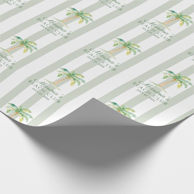 Green Cabana Stripes Palm Beach Club Geschenkpapier (Ecke)