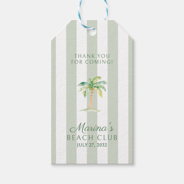 Green Cabana Stripes Palm Beach Club Thank You Geschenkanhänger (Vorderseite)