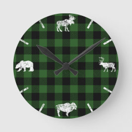 Green Cabin Buffalo Kariert Lumberjack Karo Runde Wanduhr