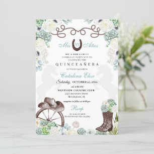 Green Cacti Western Horseshoe Charra Quinceanera Einladung