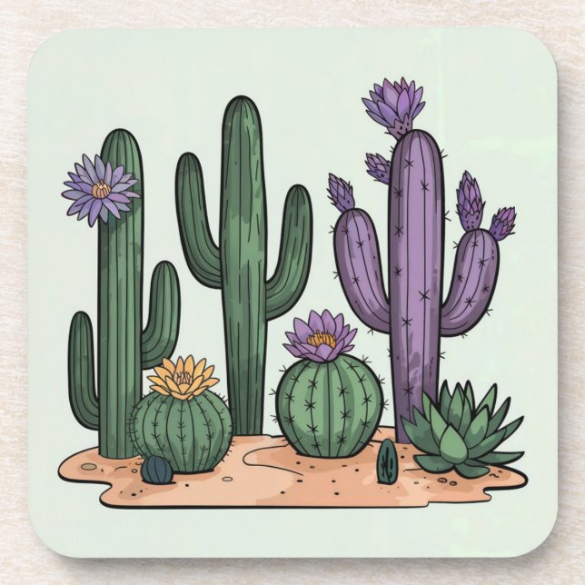 Green Cactus Blume Untersetzer Set (Vorderseite)