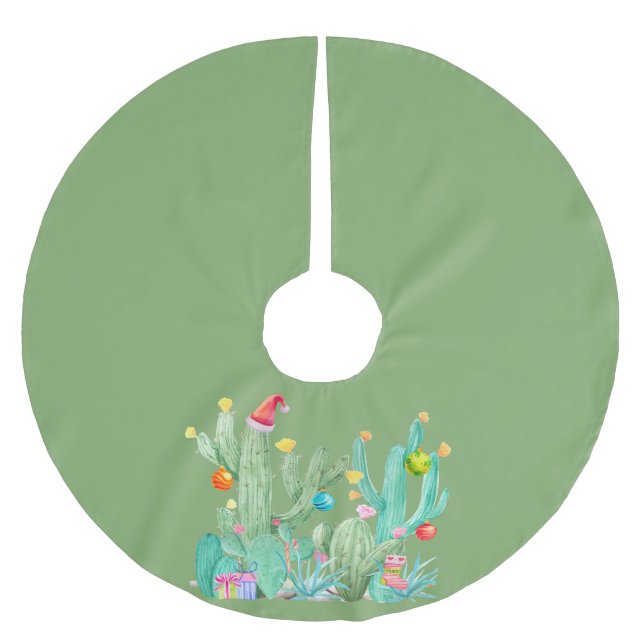 Green Cactus Cacti Wüste Weihnachtsfeiertag Polyester Weihnachtsbaumdecke (Vorderseite)