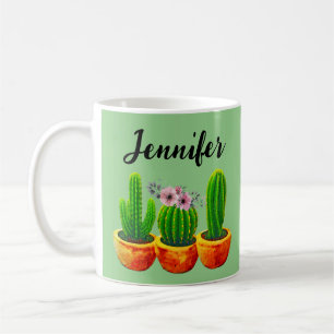Green Cactus Floral Custom Tasse