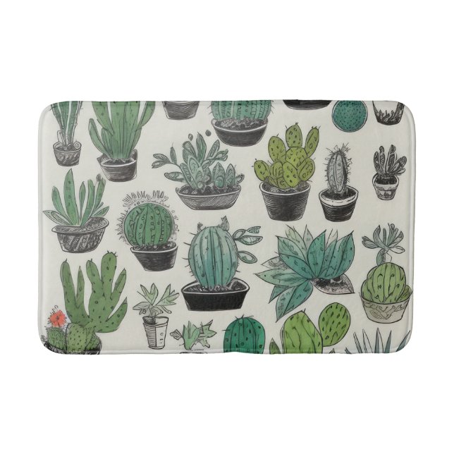 Green Cactus Pattern Badematte (Vorderseite)