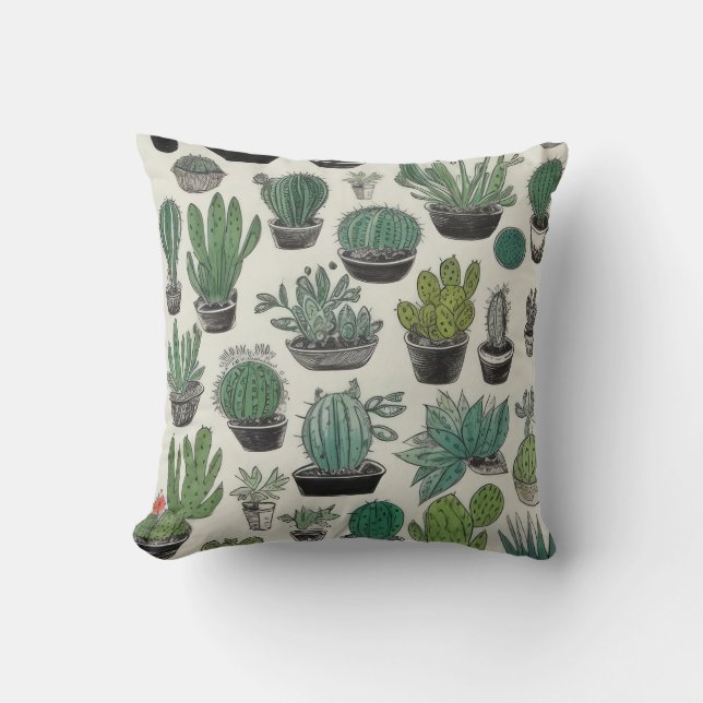 Green Cactus Pattern Kissen (Vorderseite)