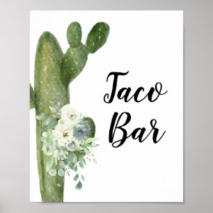 Green Cactus Taco Bar Brautparty Blumenschild Poster