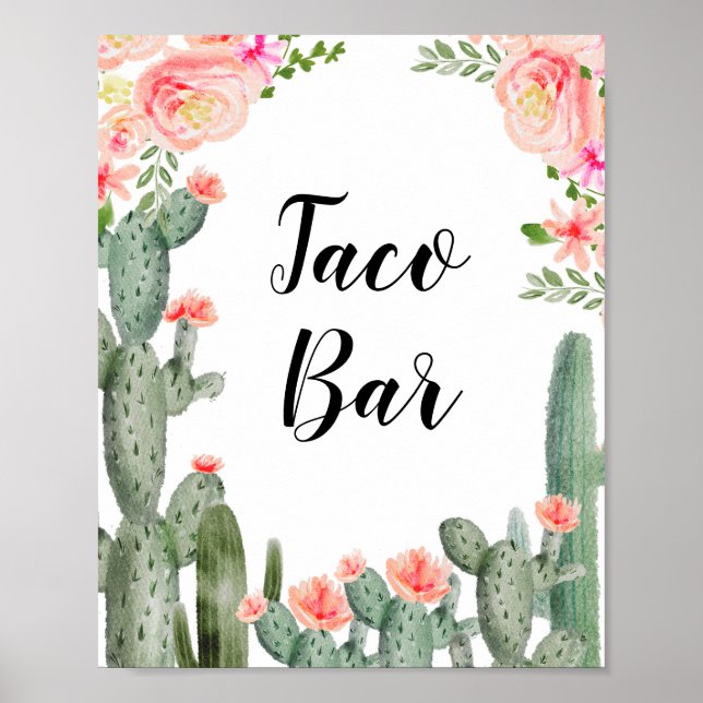 Green Cactus Taco Bar Brautparty Rosa Floral Poster (Vorne)