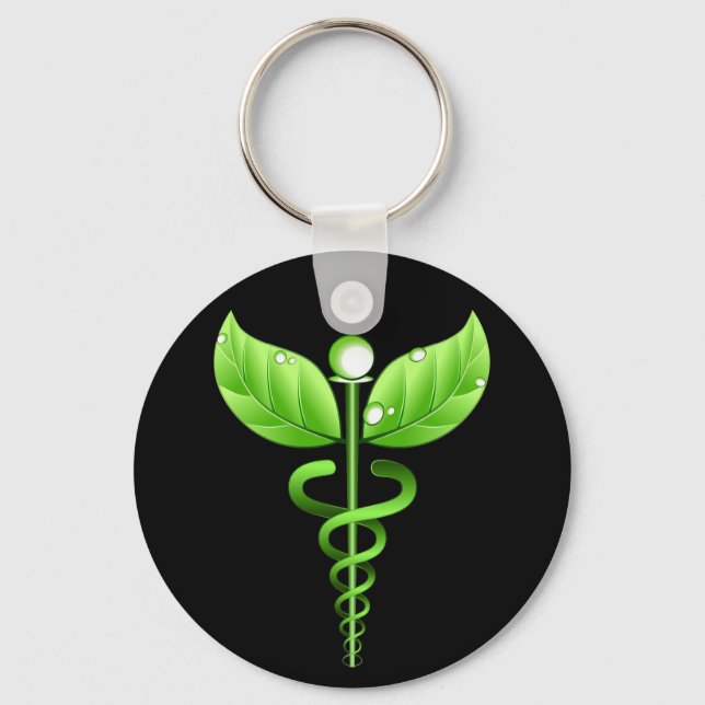 Green Caduceus Medical Alternative Medicine Black Schlüsselanhänger (Vorderseite)
