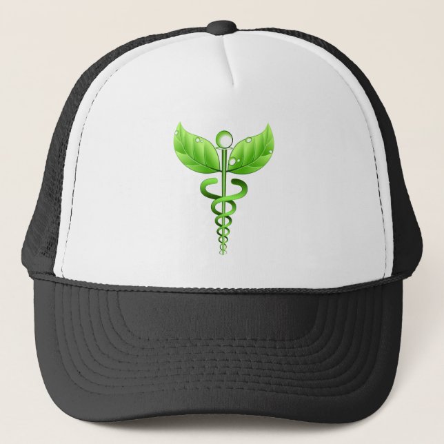 Green Caduceus Medical Symbol Alternative Medicine Truckerkappe (Vorderseite)