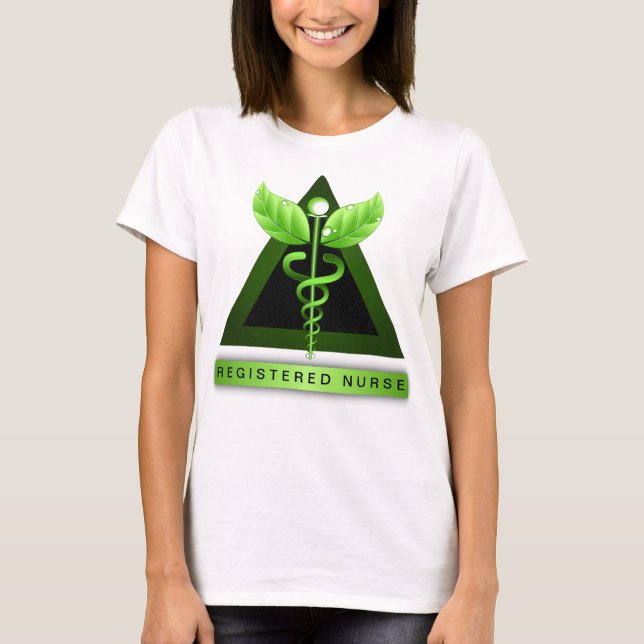 Green Caduceus Symbol RN Namensschild T-Shirt (Vorderseite)