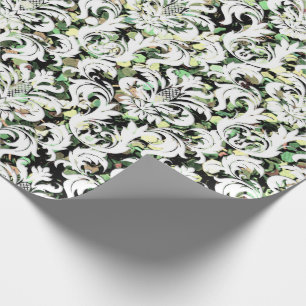 Green Cali Mint White Metallic Damask Sequin Geschenkpapier