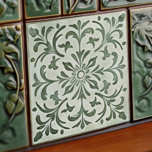 Green Calla Lily Backsplash Repro Art Nouveau Fliese