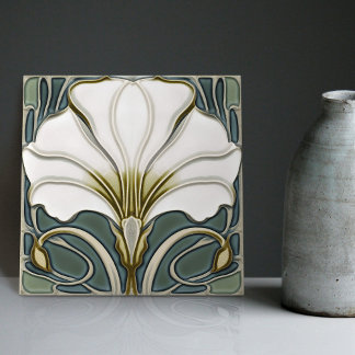 Green Calla Lily Backsplash Repro Art Nouveau Fliese