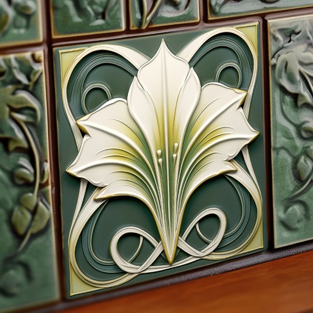 Green Calla Lily Backsplash Repro Art Nouveau Fliese (Von Creator hochgeladen)