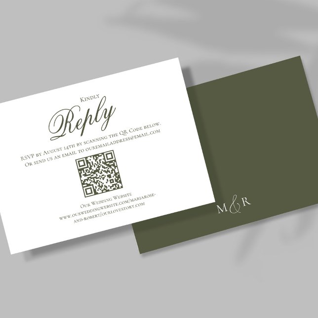 Green Calligraphy Script UAWG Elegant RSVP Karte (Elegant Dark green olive wedding RSVP card. )