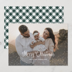 Green Calligraphy Snow Foto Frohe Weihnachtskarte Feiertagskarte