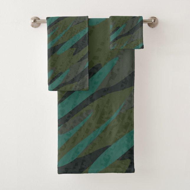 Green Camo Abstract Badhandtuch Set (Insitu)