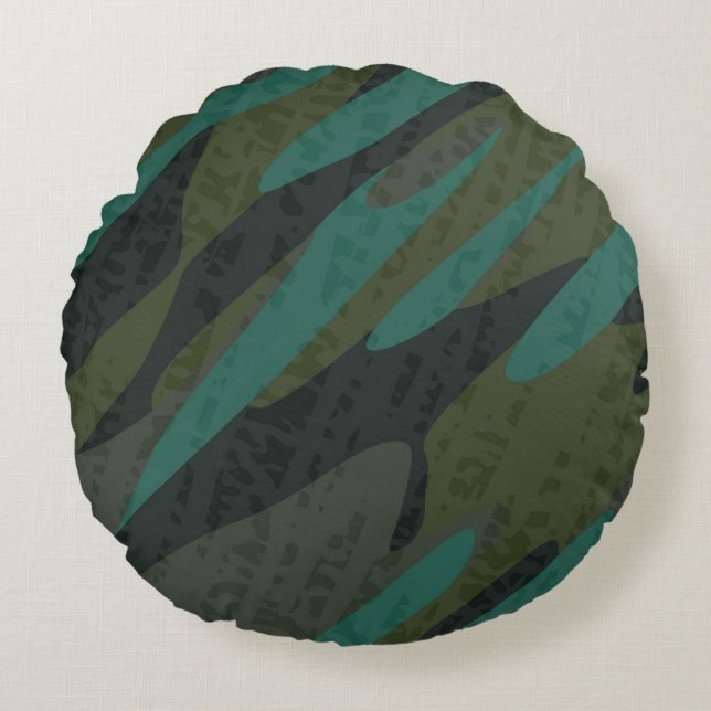 Green Camo Abstract Rundes Kissen (Vorderseite)