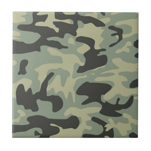 Green Camouflage Camouflage Pattern Fliese (Vorderseite)