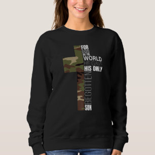 Green Camouflage Christlich Cross Bible Verse Men  Sweatshirt