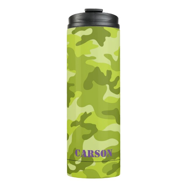 Green Camouflage Lila Name Sports Mod Thermal Tumb Thermosbecher (Vorderseite)