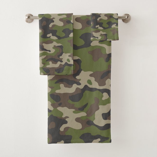 Green Camouflage Muster Badhandtuch Set (Insitu)