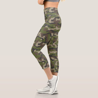 Green Camouflage Muster Capri Leggings