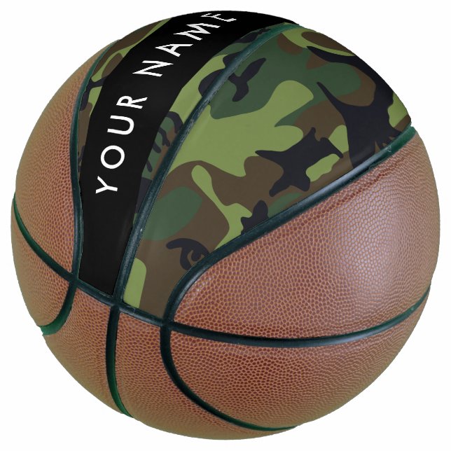 Green Camouflage Muster, Ihr Name, Personalisieren Basketball (angewinkelt)