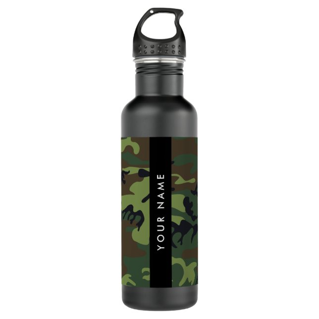 Green Camouflage Muster, Ihr Name, Personalisieren Edelstahlflasche (Vorderseite)