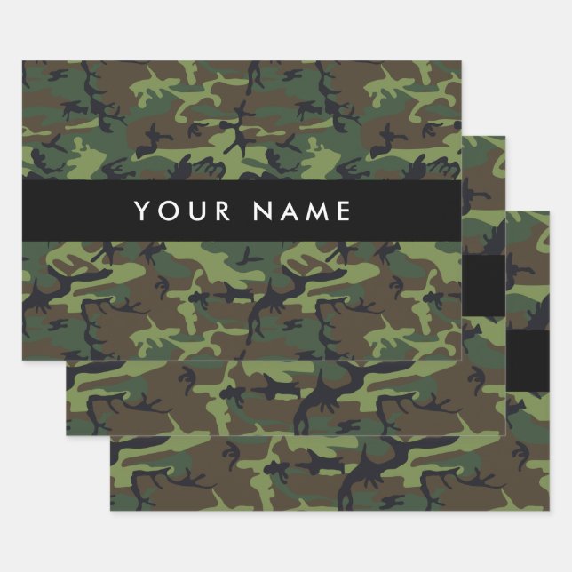 Green Camouflage Muster, Ihr Name, Personalisieren Geschenkpapier Set (Set)