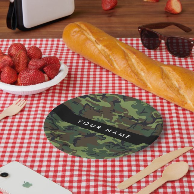 Green Camouflage Muster, Ihr Name, Personalisieren Pappteller (Picknick)