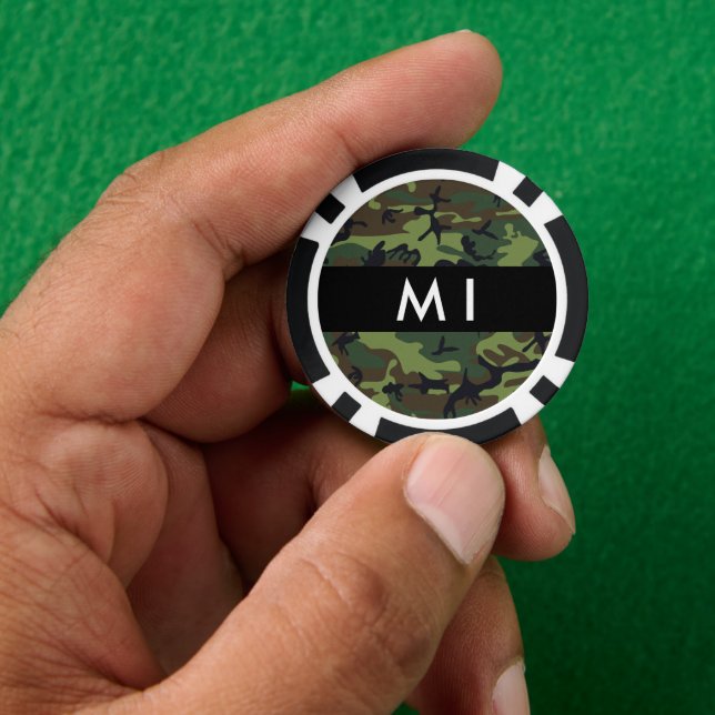Green Camouflage Muster, Ihr Name, Personalisieren Pokerchips (Hand)