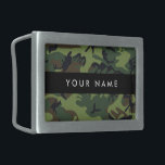 Green Camouflage Muster, Ihr Name, Personalisieren Rechteckige Gürtelschnalle<br><div class="desc">Elegantes,  stilvolles und raffiniertes Tarnmuster in grün und braun. Moderne und trendige Geschenke,  perfekt für den militärischen Liebhaber in Ihrem Leben. Personalisieren Sie diese durch Hinzufügen von Namen,  Spitznamen,  Monogramm oder Initialen.</div>