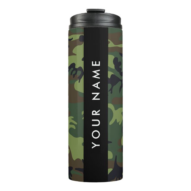 Green Camouflage Muster, Ihr Name, Personalisieren Thermosbecher (Vorderseite)