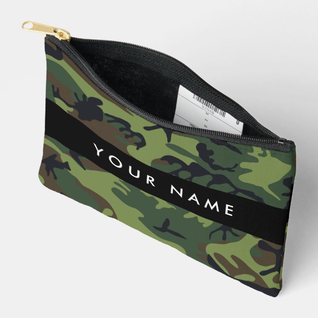 Green Camouflage Muster, Ihr Name, Personalisieren Zubehörtasche (Offen)