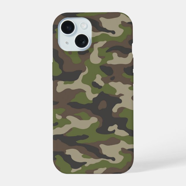 Green Camouflage Muster iPhone 15 Hülle (Rückseite)