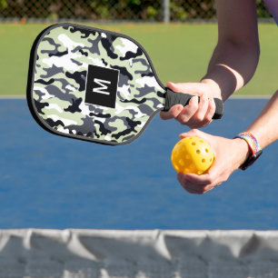 Green Camouflage Muster Monogram Pickleball Schläger