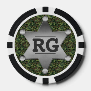 Green Camouflage Muster Sheriff Abzeichen Monogram Pokerchips