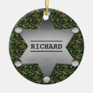 Green Camouflage Muster Sheriff Name Abzeichen Keramik Ornament