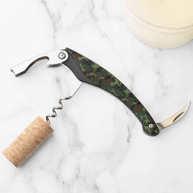 Green Camouflage Pattern, militärisches Muster, Ar Kellnermesser (Vorderseite)